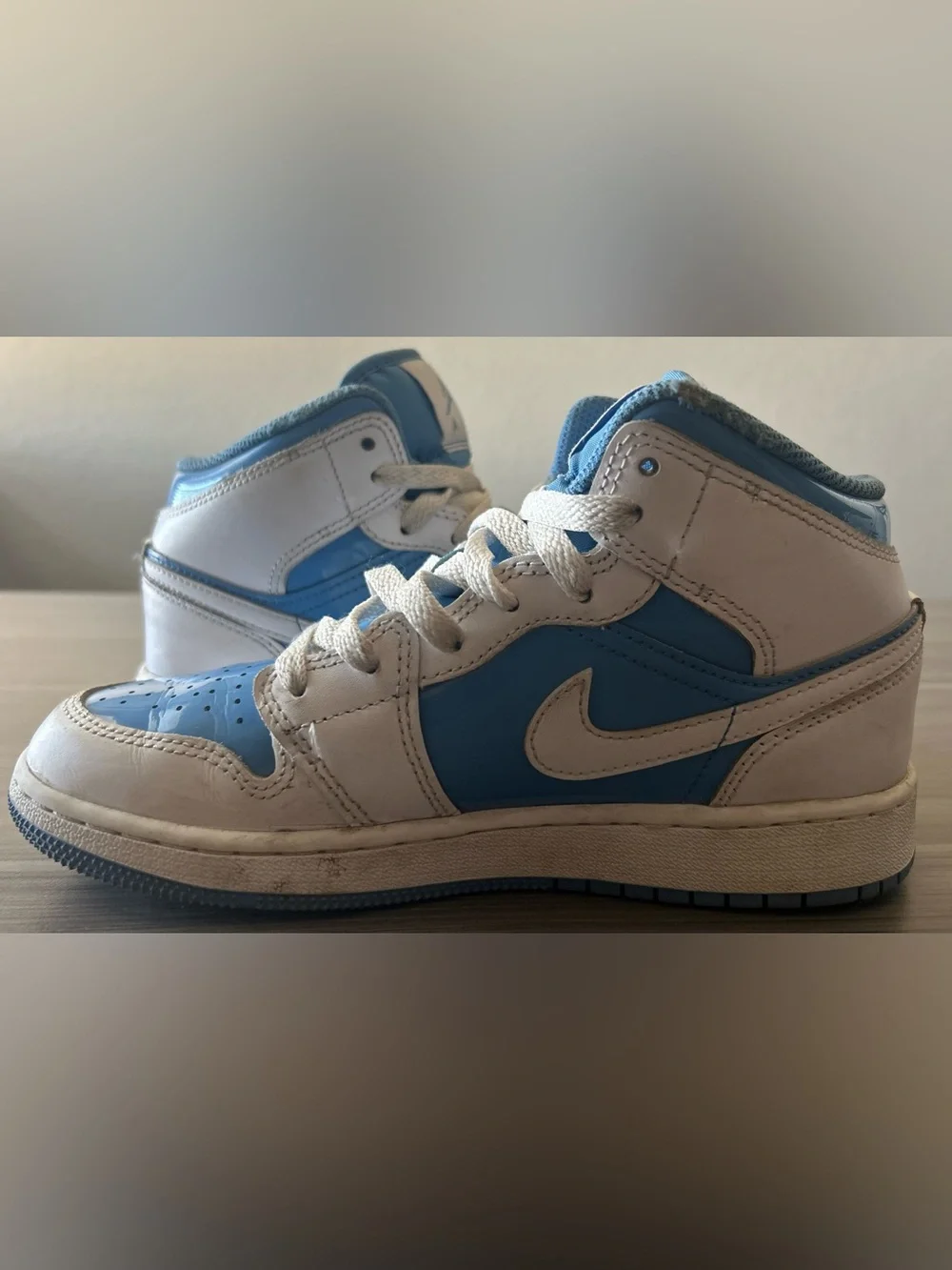 Jordan Kids High-Top Sneakers in White and Light Blue